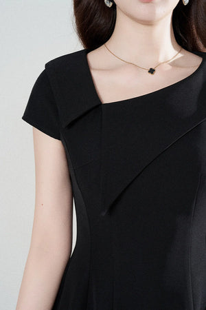 Irregular Collar Black A-Line Dress
