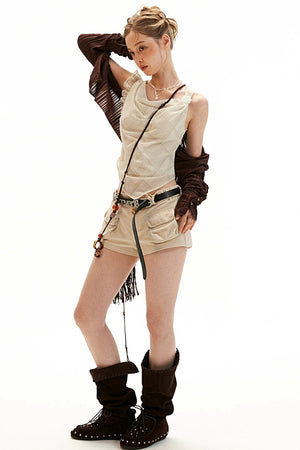 Irregular Collar Gauze Vest