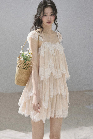 Irregular French Lace Mesh Top Set-Up
