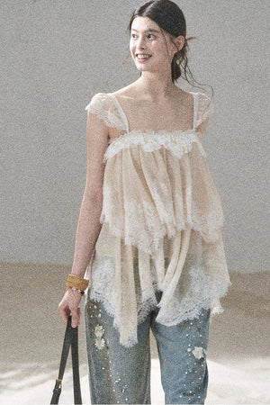 Irregular French Lace Mesh Top Set-Up