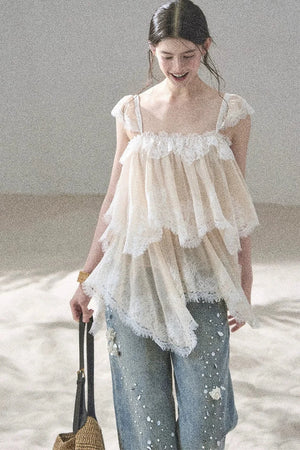 Irregular French Lace Mesh Top Set-Up