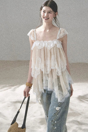Irregular French Lace Mesh Top Set-Up