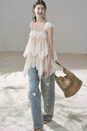 Irregular French Lace Mesh Top Set-Up
