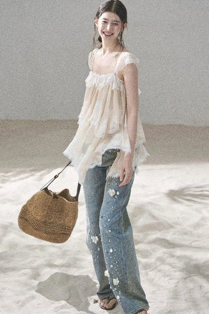 Irregular French Lace Mesh Top Set-Up
