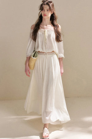 Irregular French Lace Off-Shoulder Set-Up