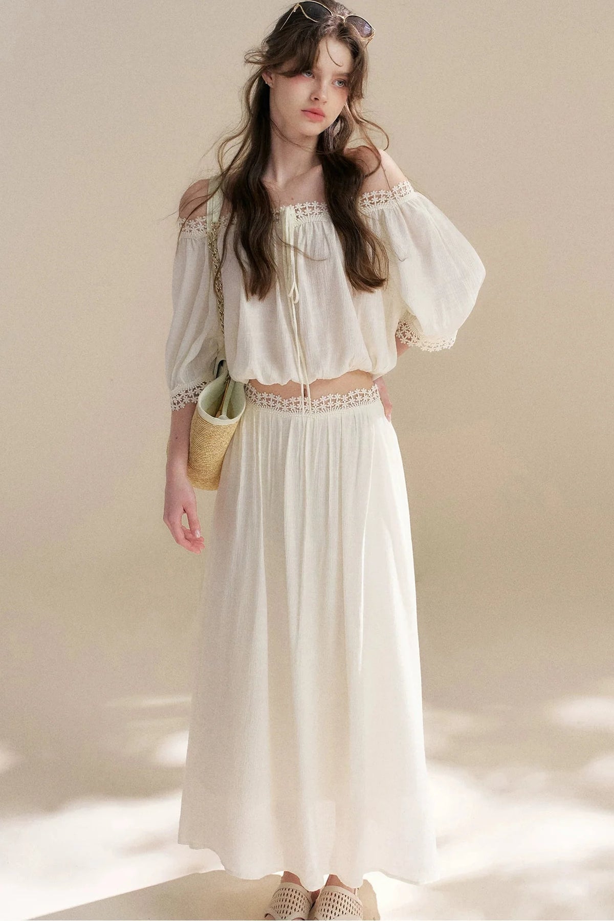 Irregular French Lace Off-Shoulder Set-Up