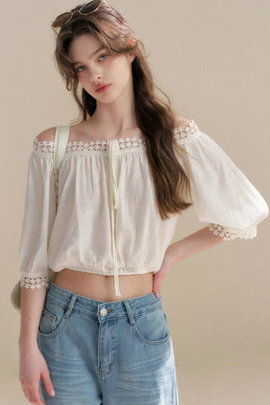 Irregular French Lace Off-Shoulder Set-Up