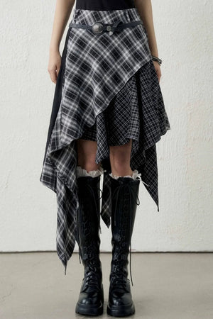 Irregular Hem Plaid Skirt Set