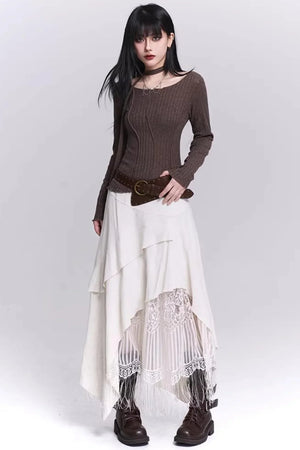 Irregular Hem Tassel Skirt