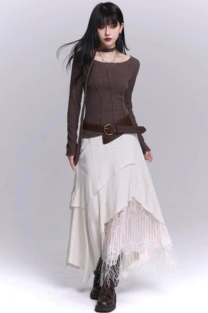 Irregular Hem Tassel Skirt