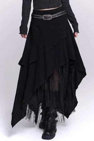 Irregular Hem Tassel Skirt