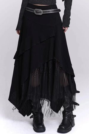 Irregular Hem Tassel Skirt
