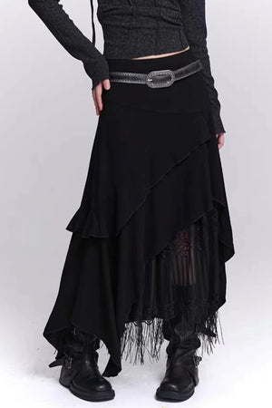 Irregular Hem Tassel Skirt