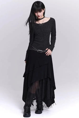 Irregular Hem Tassel Skirt