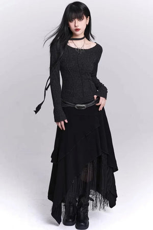 Irregular Hem Tassel Skirt