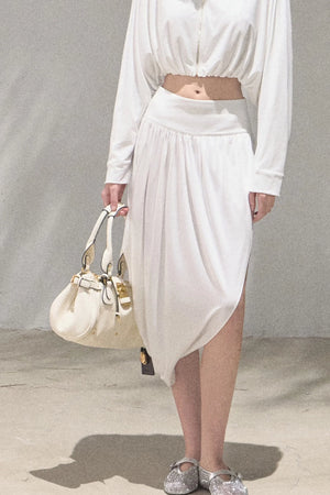 Irregular High-Waisted White Slit Skirt