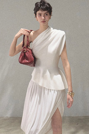 Irregular High-Waisted White Slit Skirt