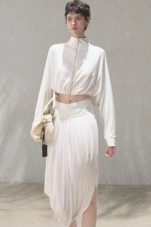 Irregular High-Waisted White Slit Skirt