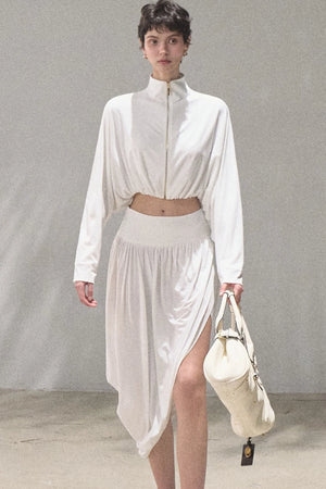 Irregular High-Waisted White Slit Skirt