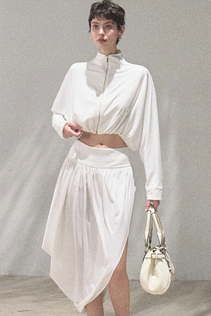 Irregular High-Waisted White Slit Skirt