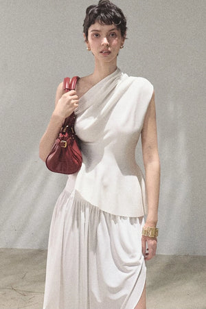 Irregular High-Waisted White Slit Skirt