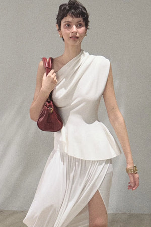 Irregular High-Waisted White Slit Skirt