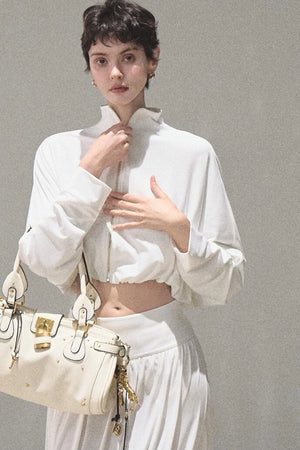Irregular High-Waisted White Slit Skirt