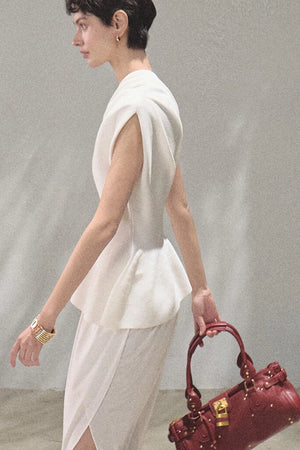 Irregular High-Waisted White Slit Skirt
