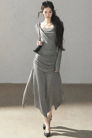Irregular Knit Lace Dress