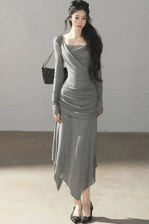 Irregular Knit Lace Dress