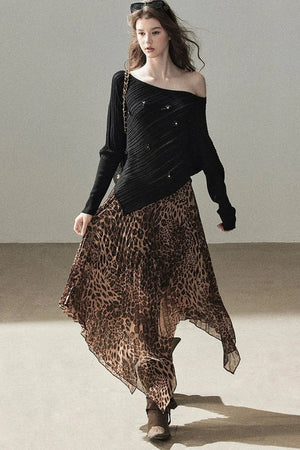 Irregular Off-Shoulder Hollow Blouse