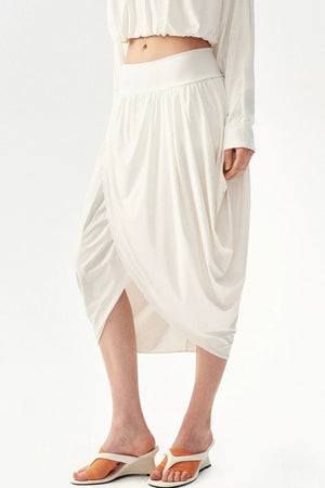 Irregular Pleated Draped Midi Skirt