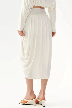 Irregular Pleated Draped Midi Skirt