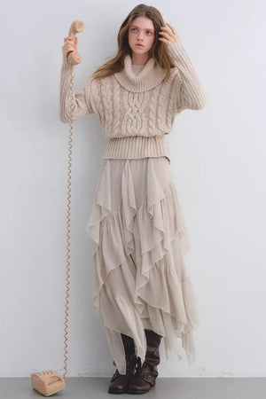 Irregular Ruffled Chiffon Skirt