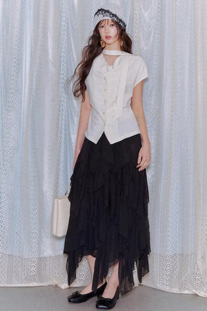 Irregular Ruffled Elastic Chiffon Skirt