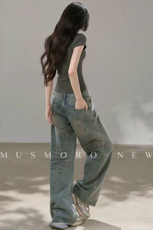 Irregular Splatter Ink Wide-Leg Pants