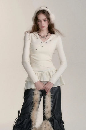 Irregular Wool Knit Sweater Dress Set-Up