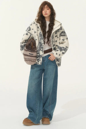 Jacquard Fleece Hooded Jacket