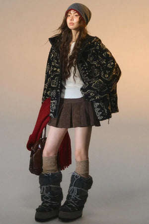 Jacquard Fleece Hooded Jacket