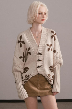 Jacquard Fur Collar Batwing Jacket