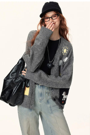 Jacquard V-Neck Cardigan Sweater