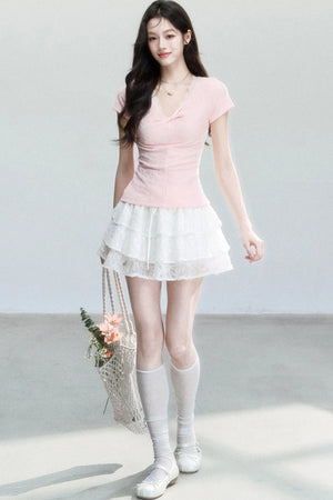 Jacquard V-Neck Textured Top