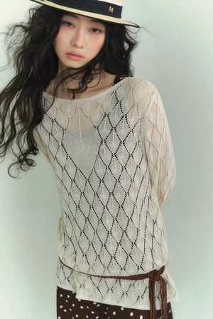 Japanese Paper Yarn Lattice Sweater
