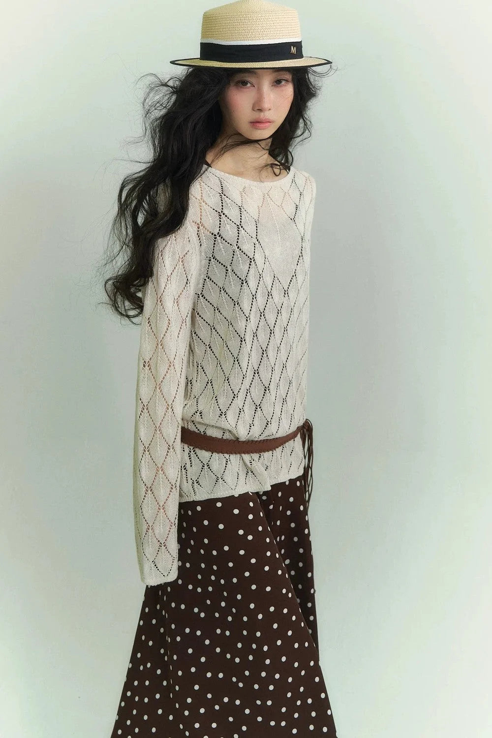 Japanese Paper Yarn Lattice Sweater