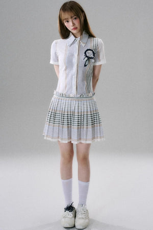 Japanese Sweet Striped Pleated Dress