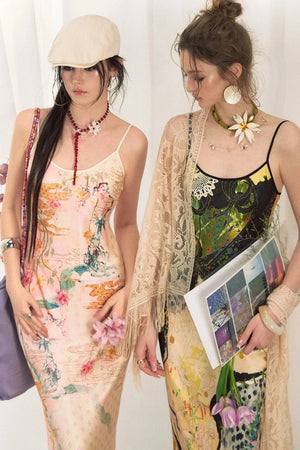 Jungle Leopard Stitch Floral Print Slip Dress Set-Up