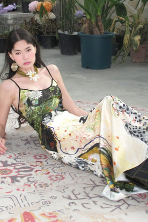 Jungle Leopard Stitch Floral Print Slip Dress Set-Up