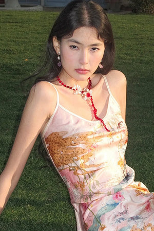 Jungle Leopard Stitch Floral Print Slip Dress Set-Up
