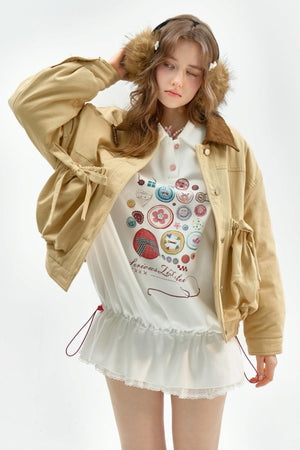Khaki Corduroy Overalls Jacket