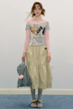 Khaki Drawstring Skirt